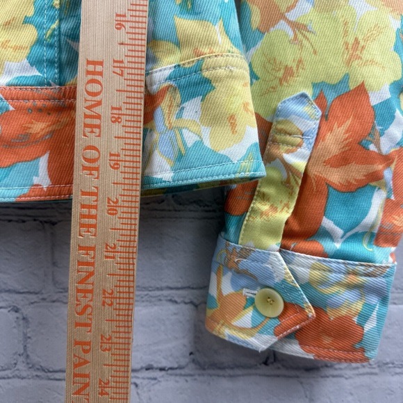 Nicole Miller Floral Button Up‎ Jacket Womens 10 Multi Cotton Denim Long Sleeve - Picture 4 of 9